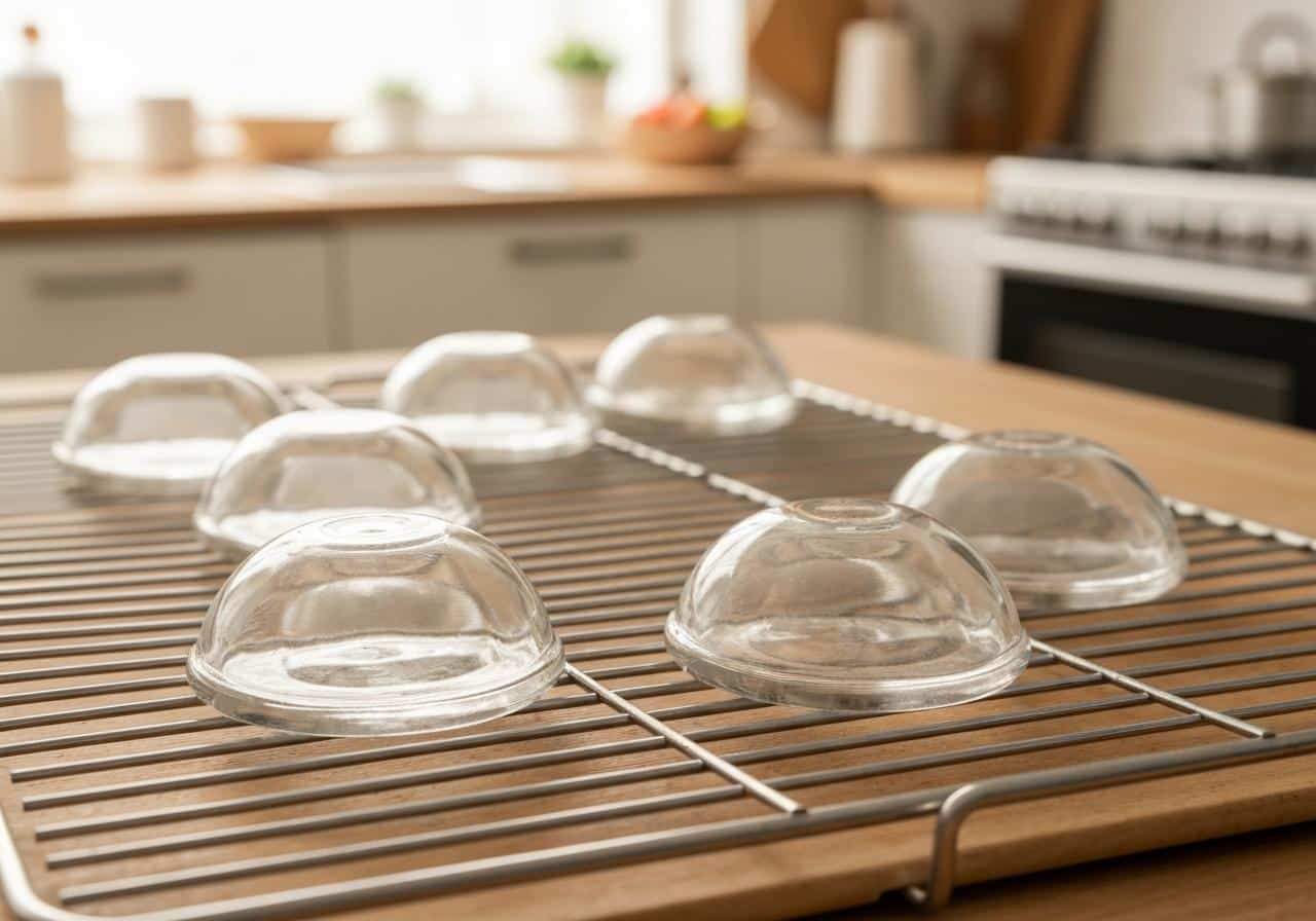 Bocaux en verre vides alignés sur grille de four