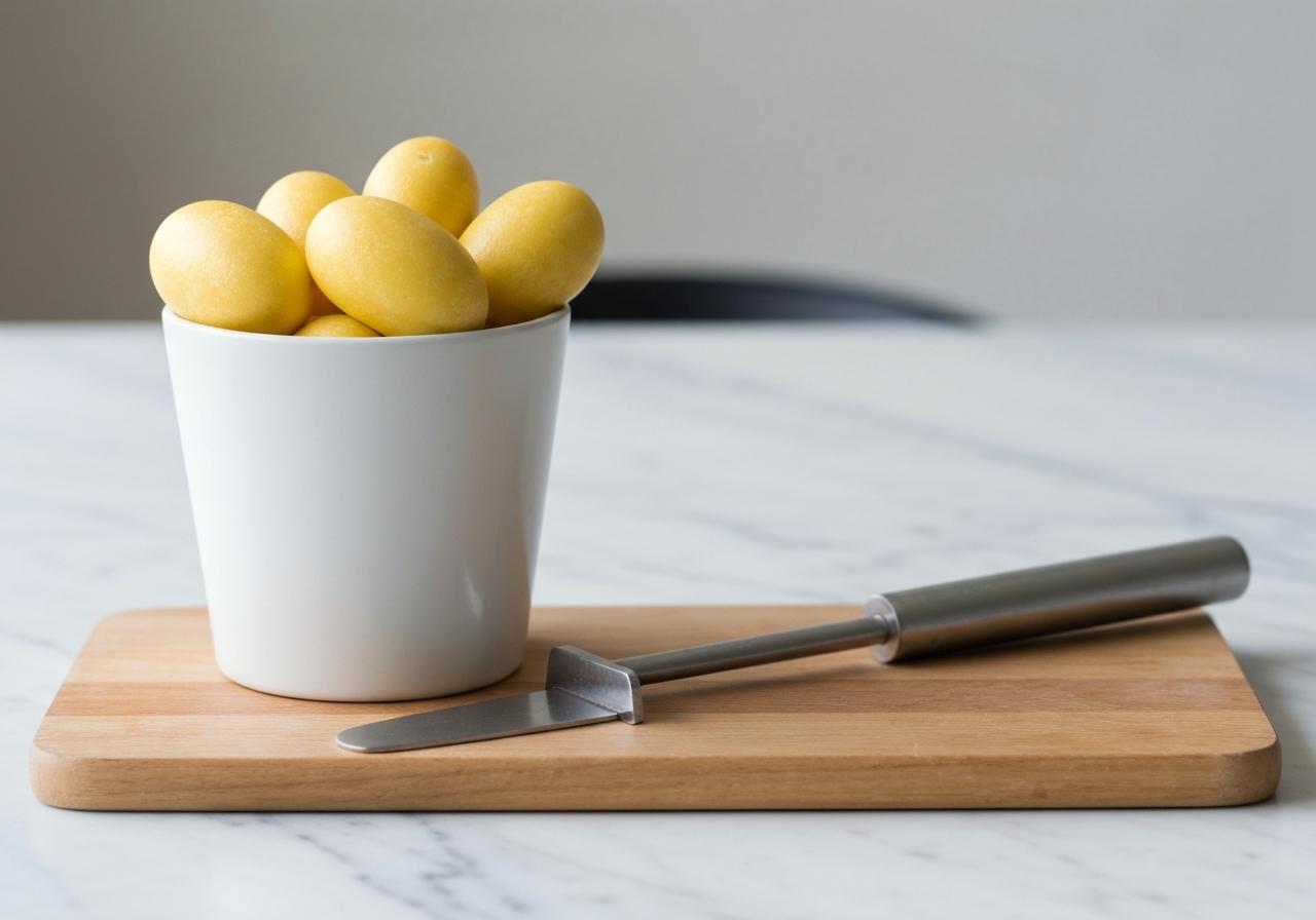 Coings dorés épluchés et coupés en dés sur plan de travail bois