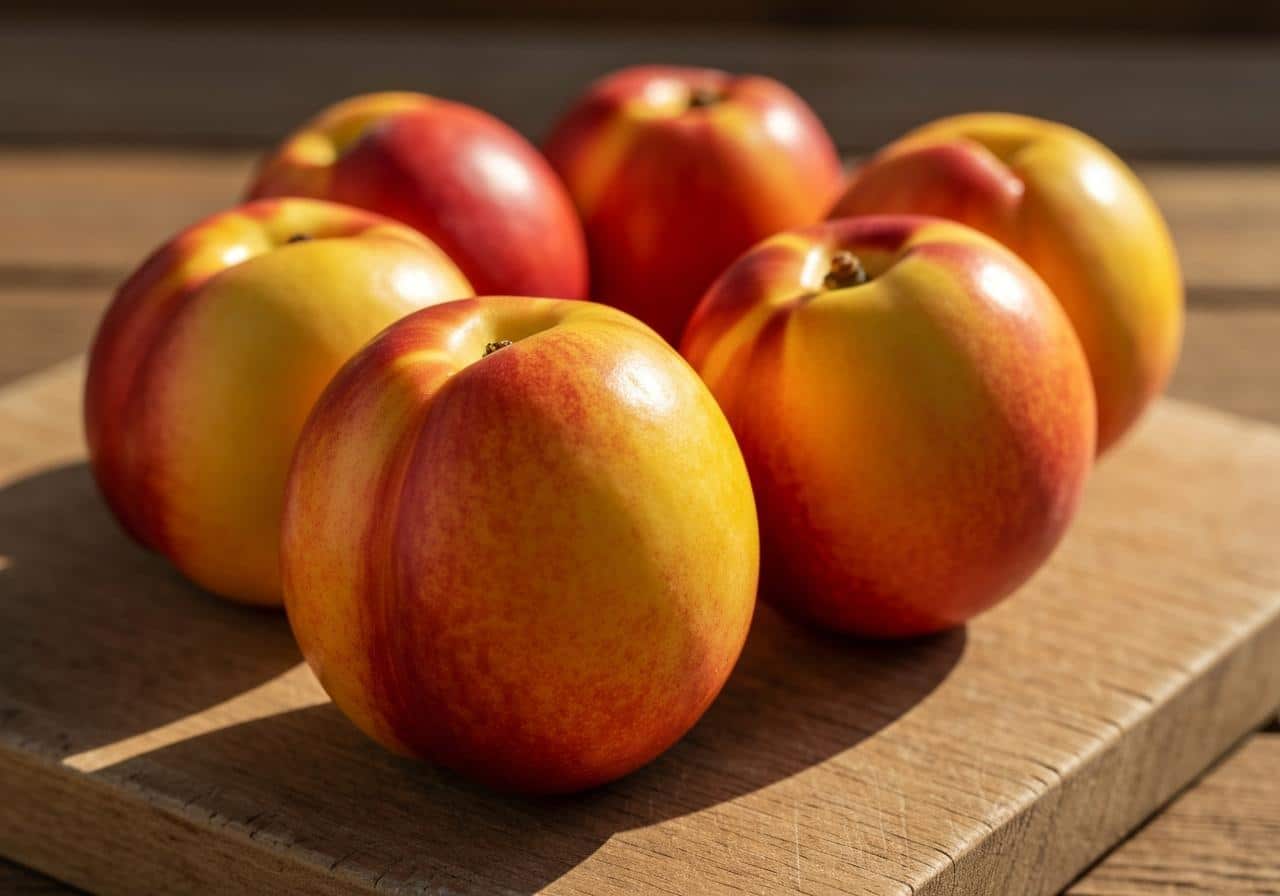Nectarines mûres sur une surface en bois