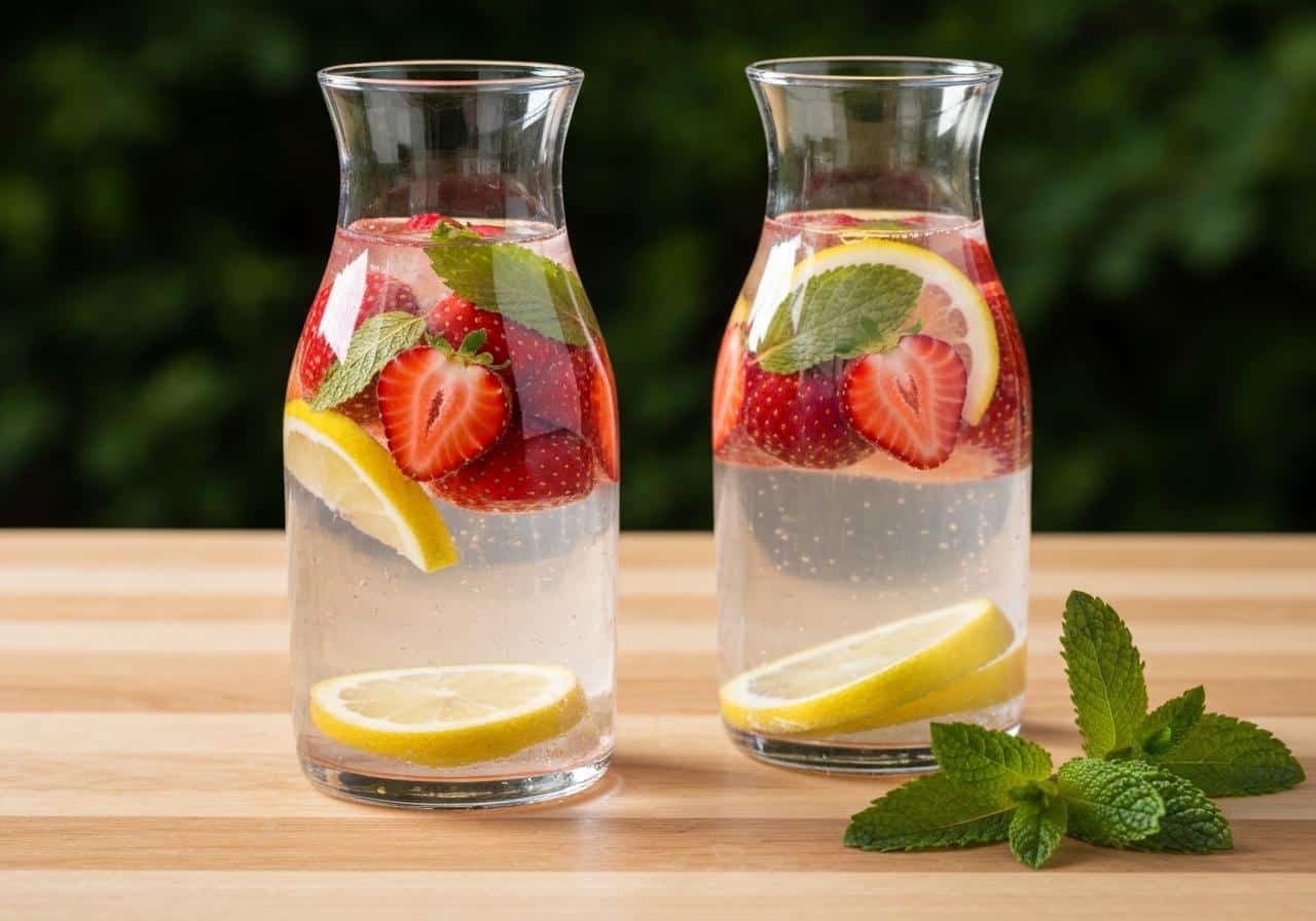 Carafe eau infusée fraises menthe citron glaçons