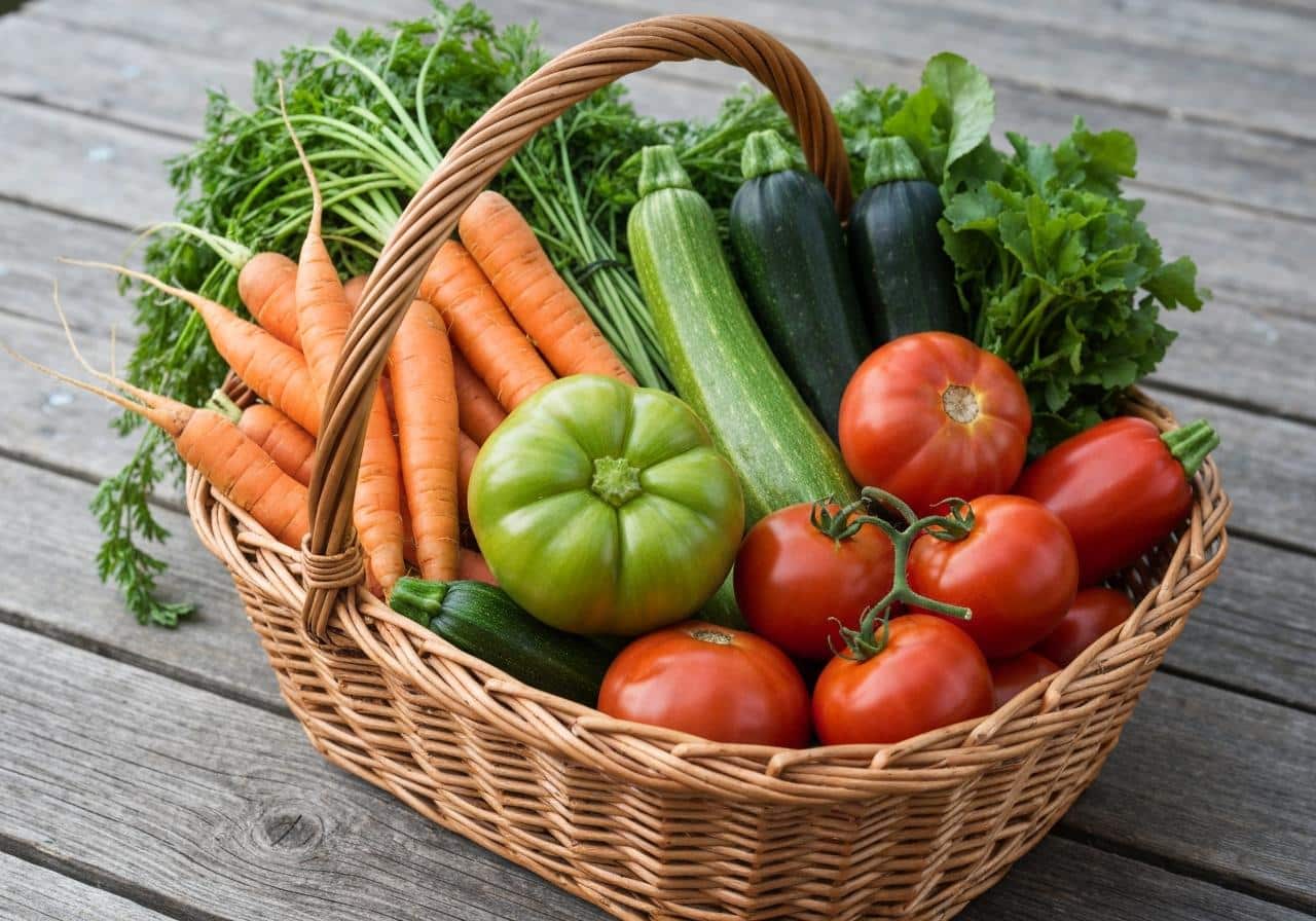 Panier de légumes frais de saison variés