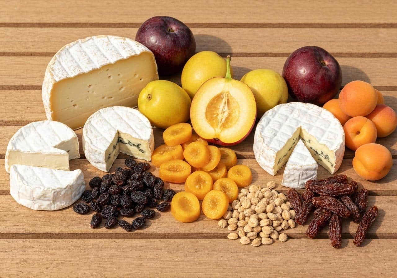 Plateau de fromages avec raisins figues et noix