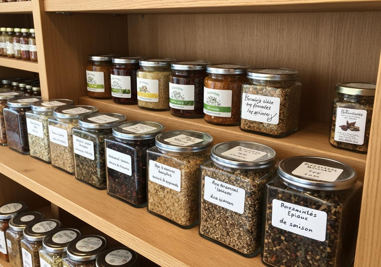 Étagères d'une épicerie fine avec produits artisanaux