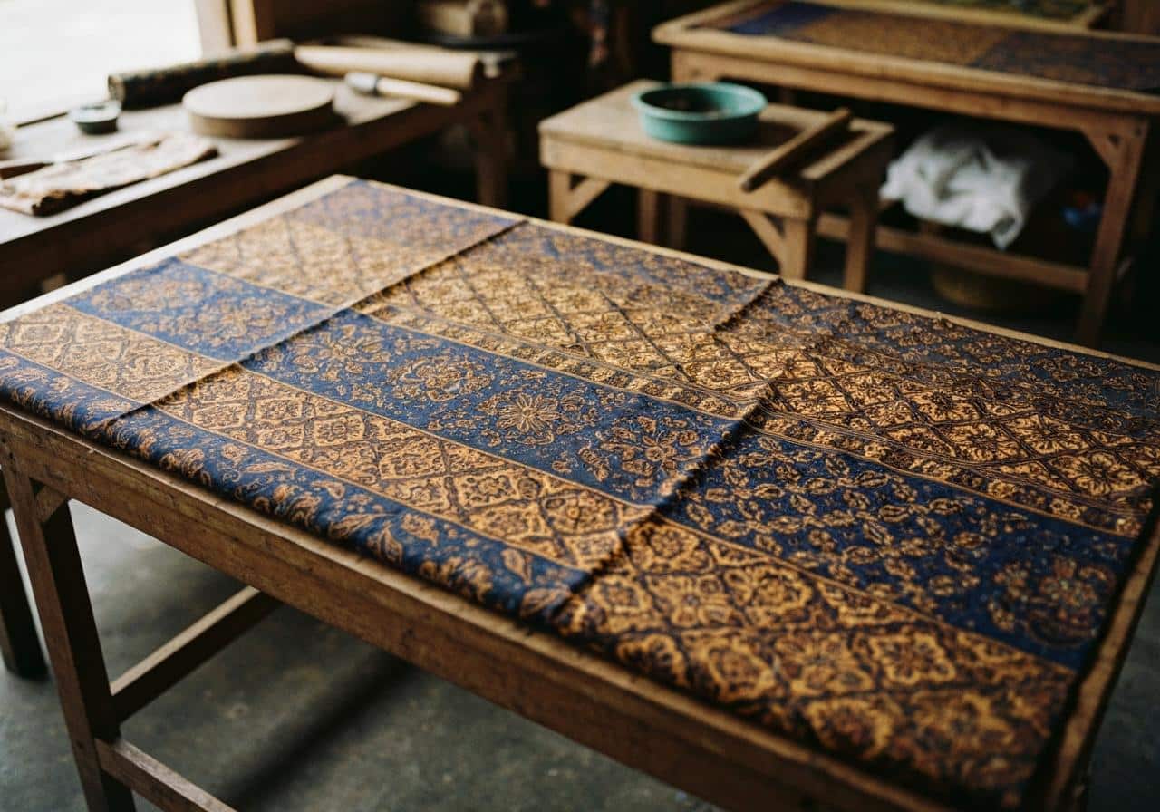 Tissu batik indonésien aux motifs géométriques colorés