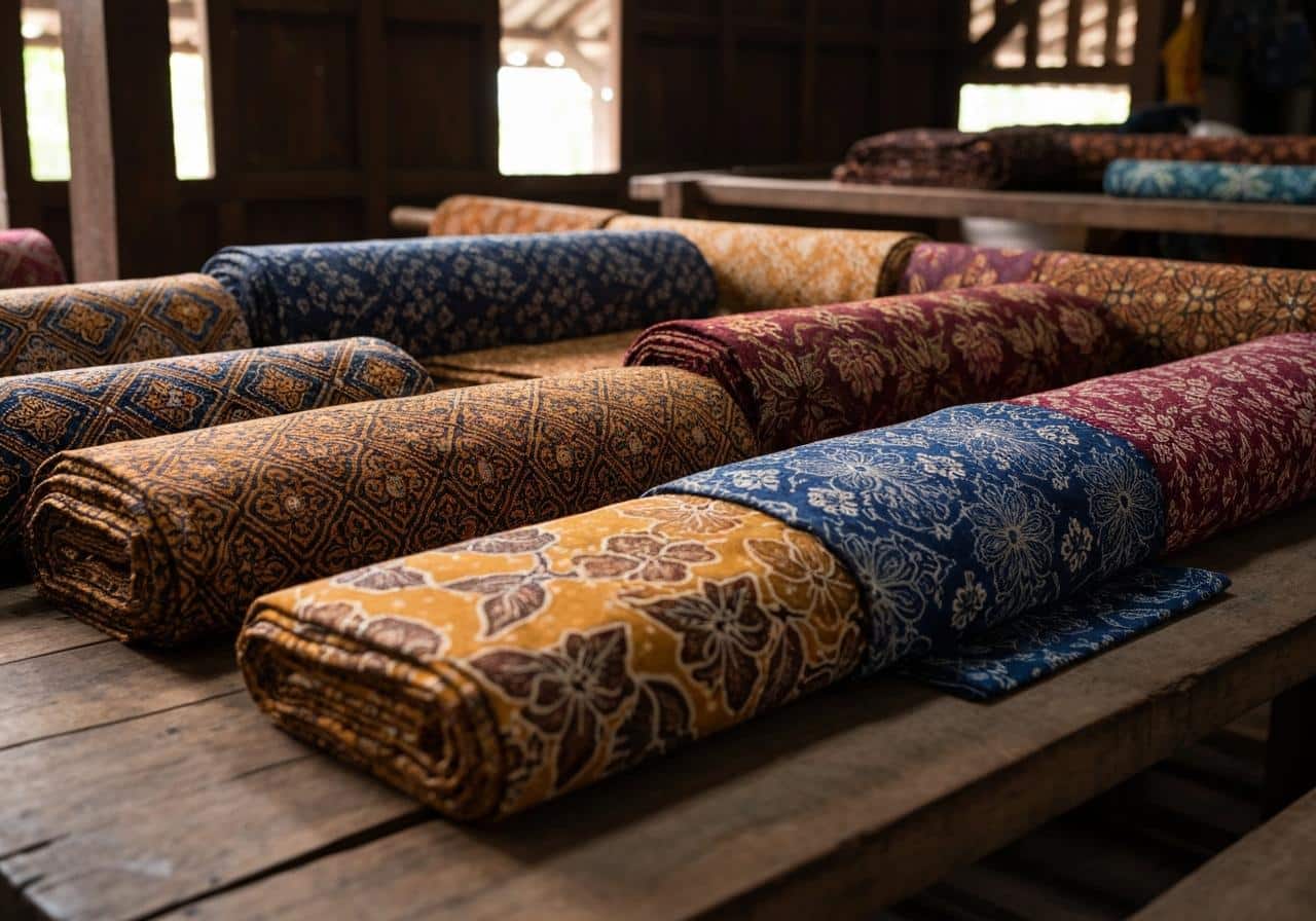 Tissus batik colorés aux motifs traditionnels indonésiens