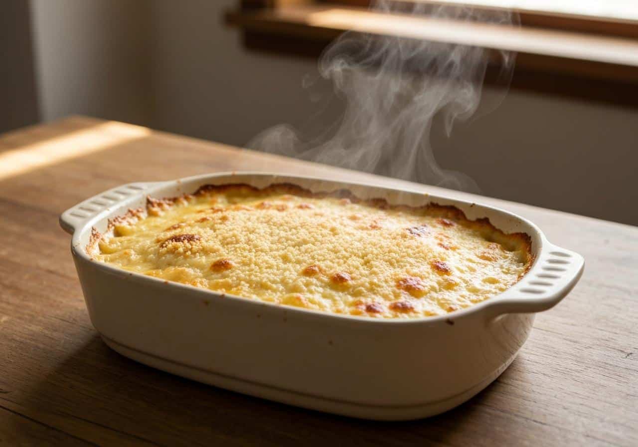 Hachis parmentier doré sorti du four, portion servie