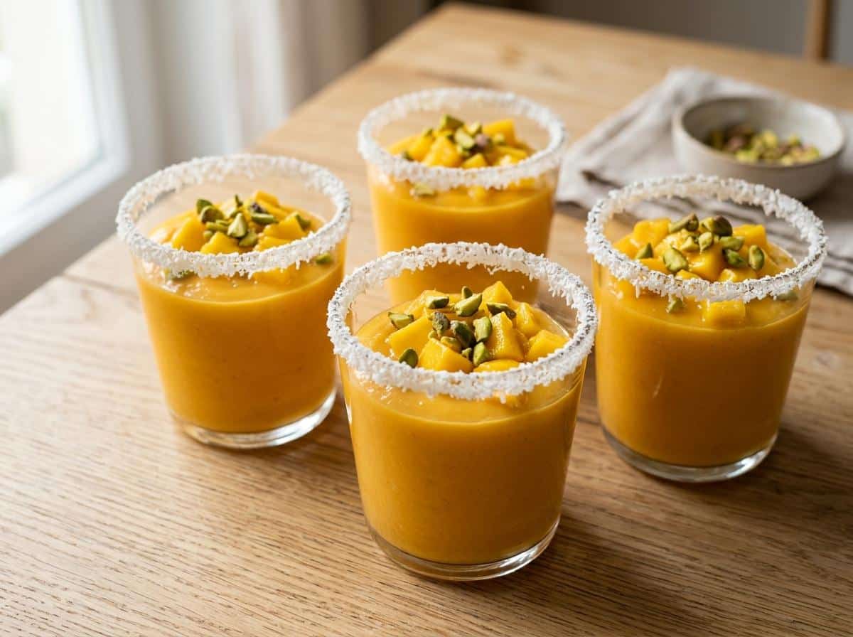 Verrines de crème de mangue décorées de coco